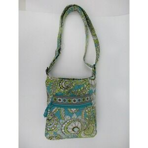Vera Bradley Crossbody Bag Purse Peacock Green and Blue Floral Iconic Hipster‎